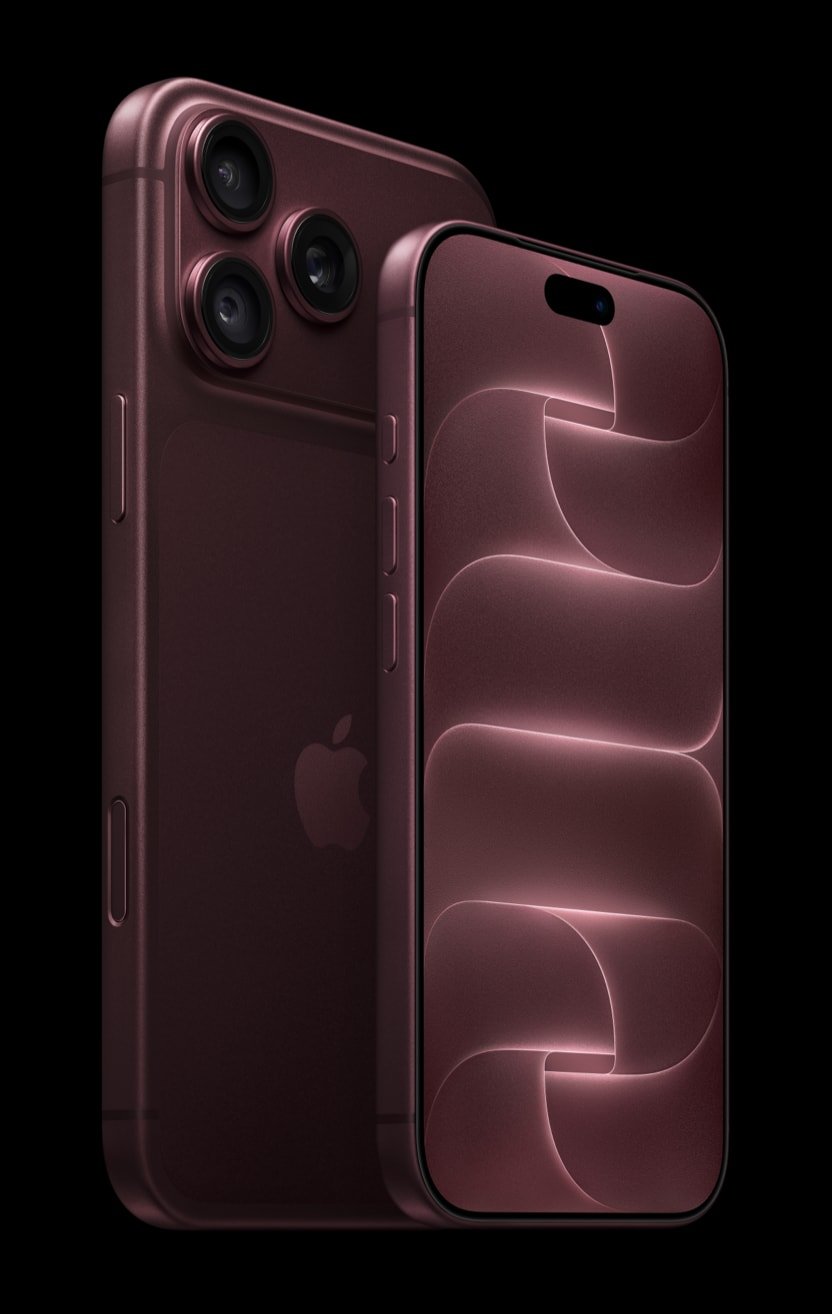 Vista frontal y posterior de iPhone 18 Pro y Pro Max en color burdeos